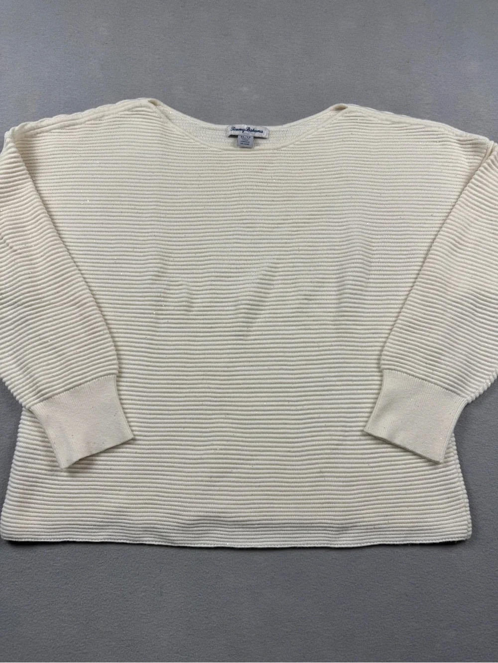 Tommy Bahama Sweater Women’s XL Cream Boat Neck Dolman Sleeve Knit Sparkle Top